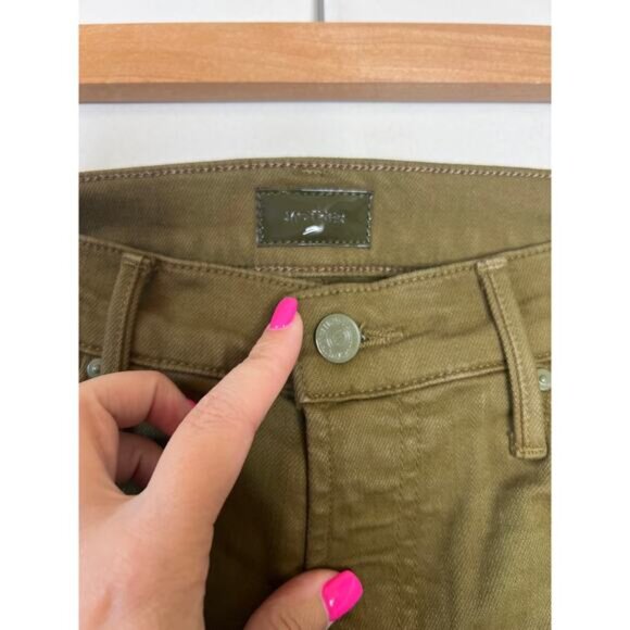 NEW Mother The Insider Crop Step Fray High Rise Straight Jeans Fir Green Size 28 - Picture 4 of 8